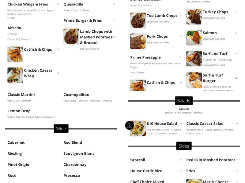 Prime Eight Ten Menu