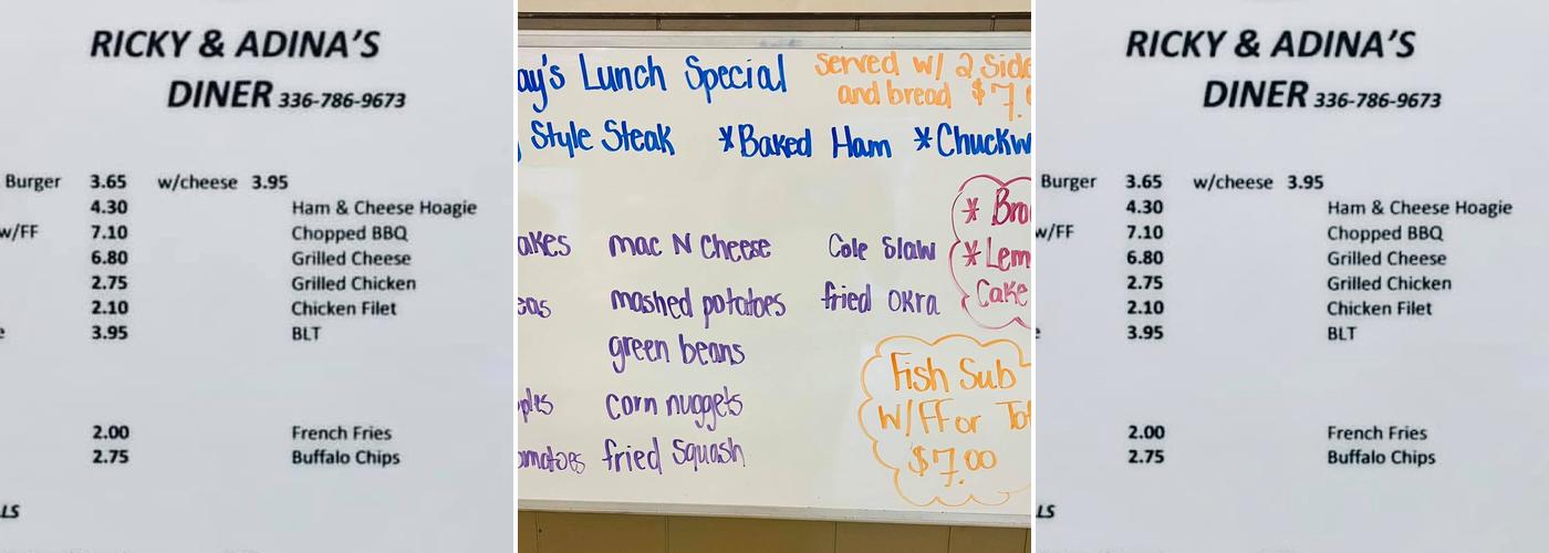 Ricky and Adina's Diner Menu