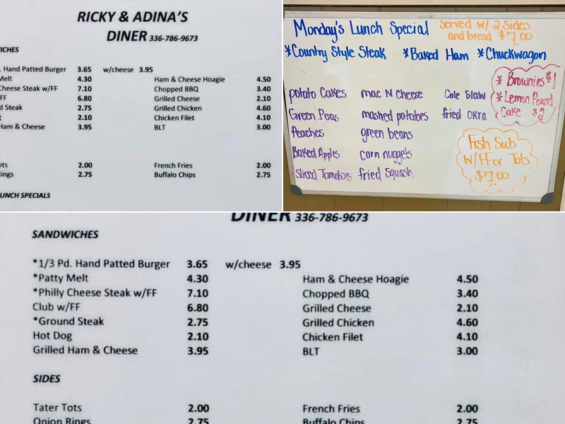 Ricky and Adina's Diner Menu