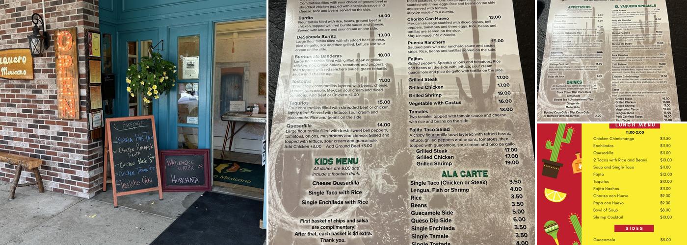 El Vaquero Mexicano Menu