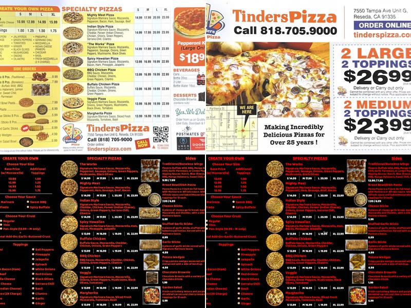Tinder’s Pizza Menu