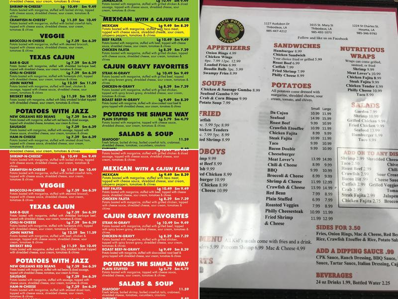 Cajun Potato Audubon Menu