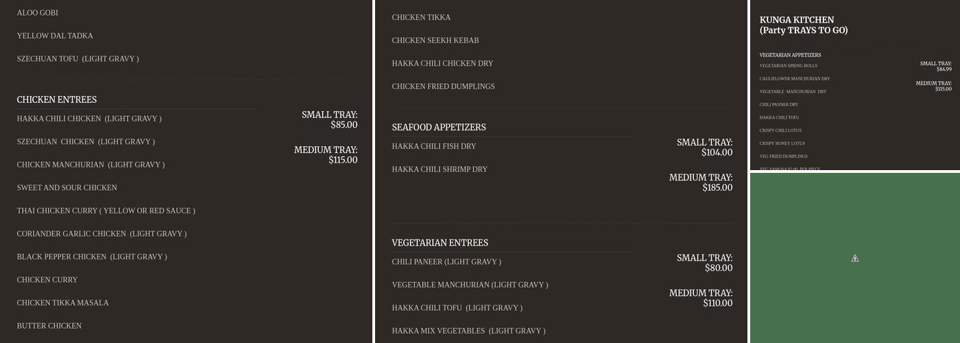 Kunga Kitchen Menu