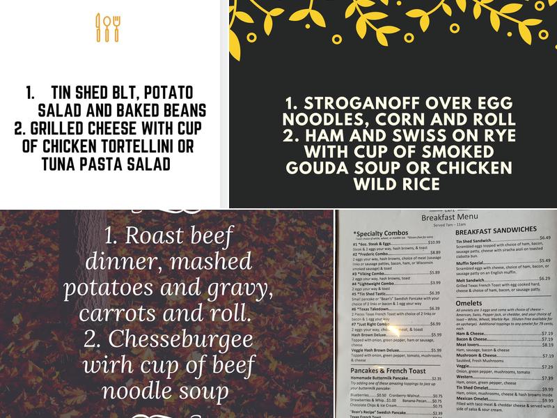Tin Shed Cafe Menu