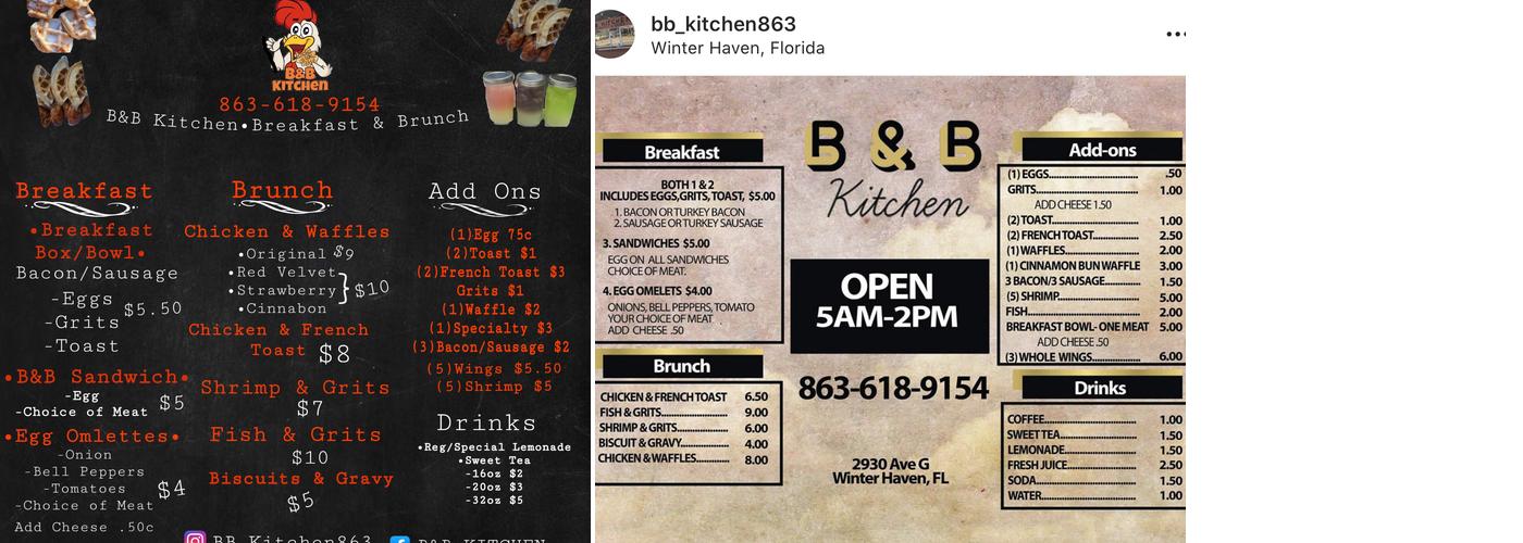 B&B kitchen Menu