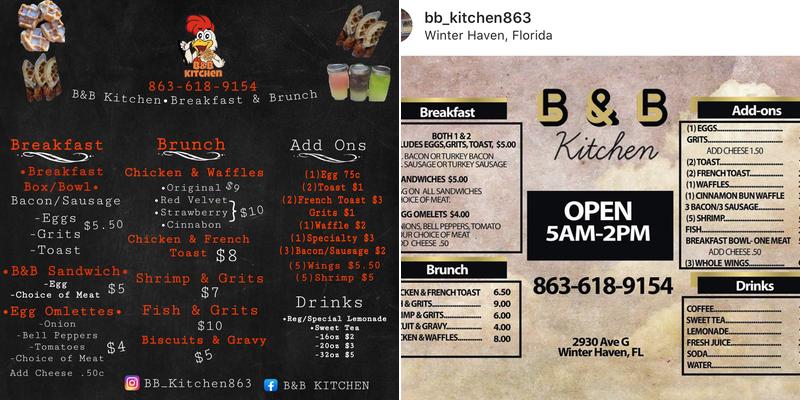 B&B kitchen Menu