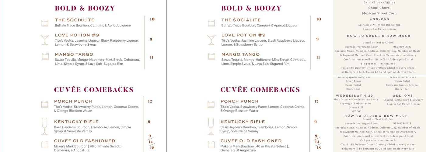 Cuvée Wine Bar and Bistro Menu