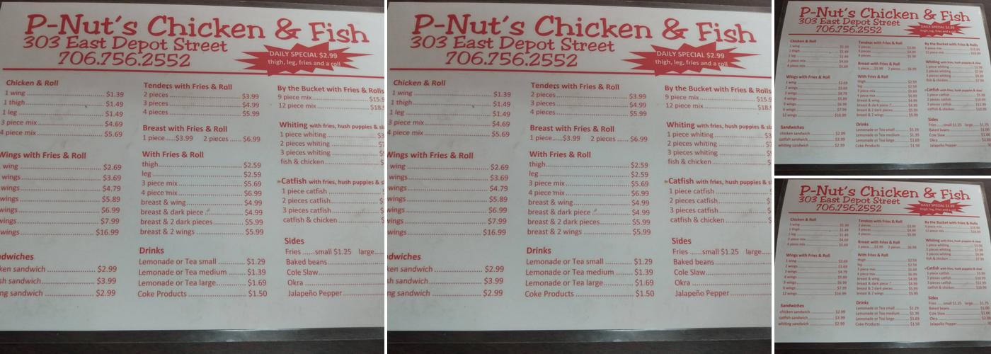 P-Nut's Chicken & Fish Menu