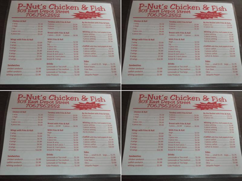 P-Nut's Chicken & Fish Menu