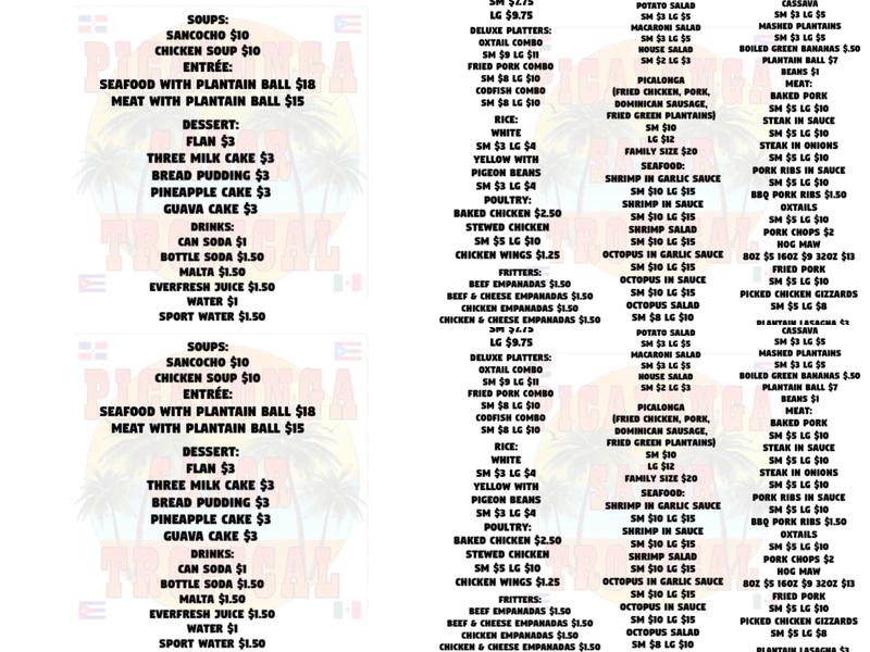 Picalonga Sabor Tropical Menu