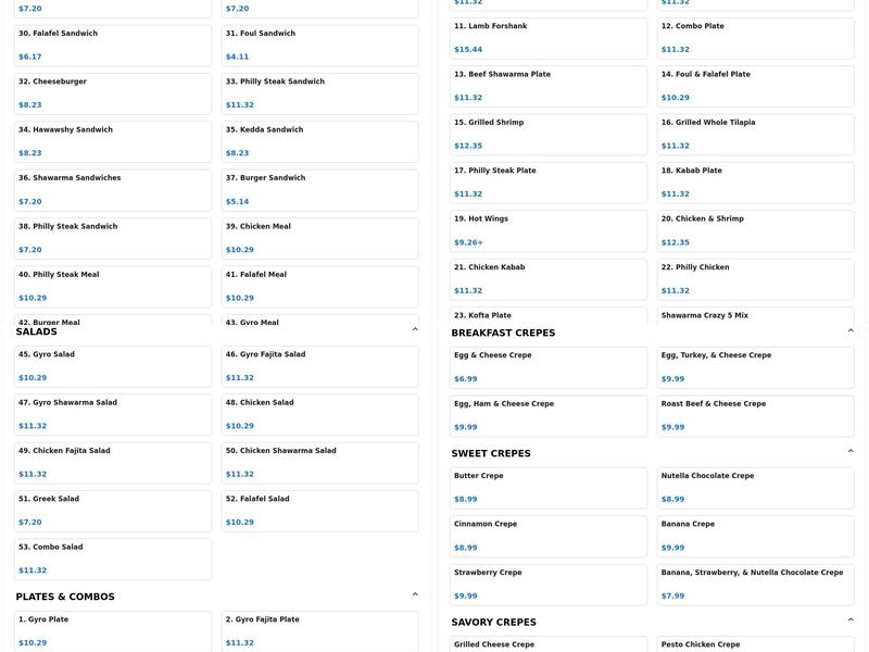 Sparta Greek Grill Menu