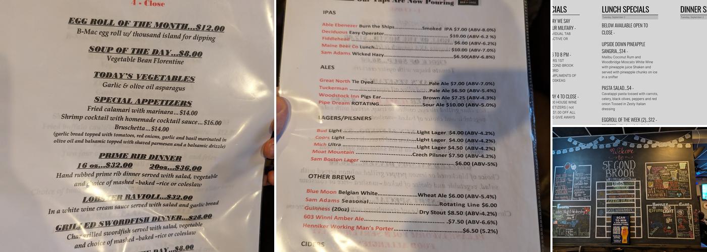 Second Brook Bar & Grill Menu