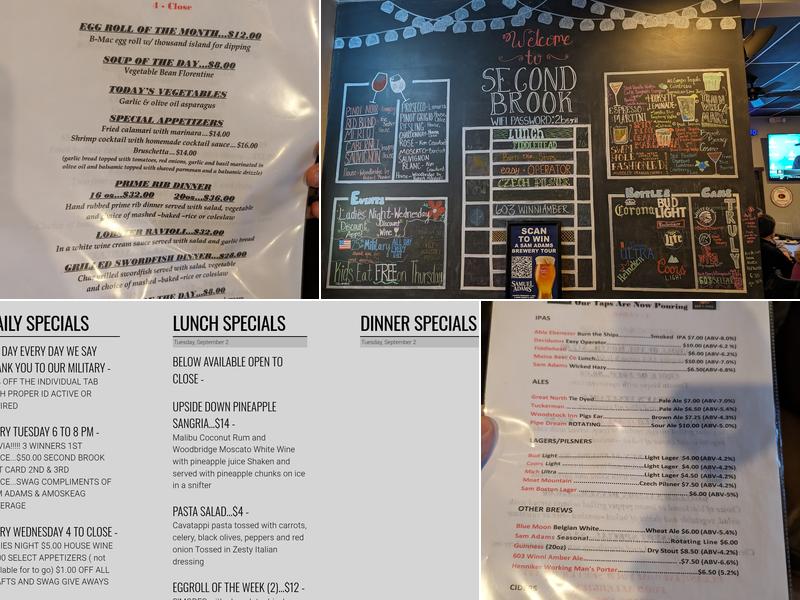 Second Brook Bar & Grill Menu