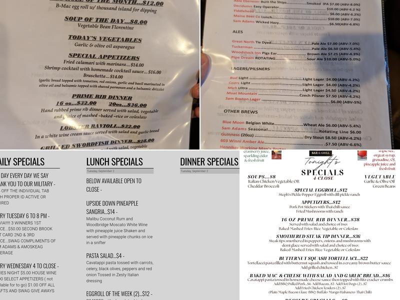 Second Brook Bar & Grill Menu