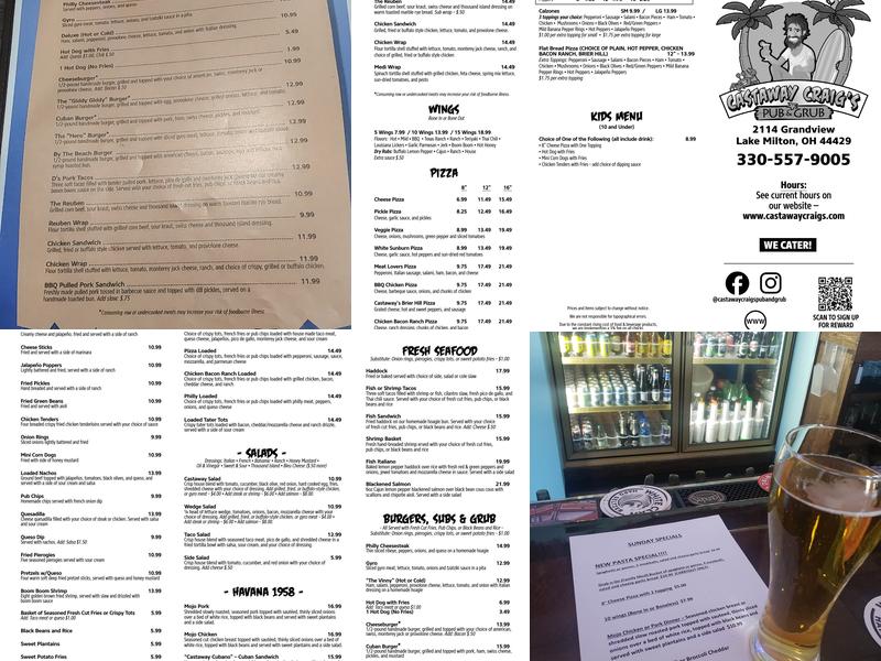 Castaway Craig's Pub & Grub Menu