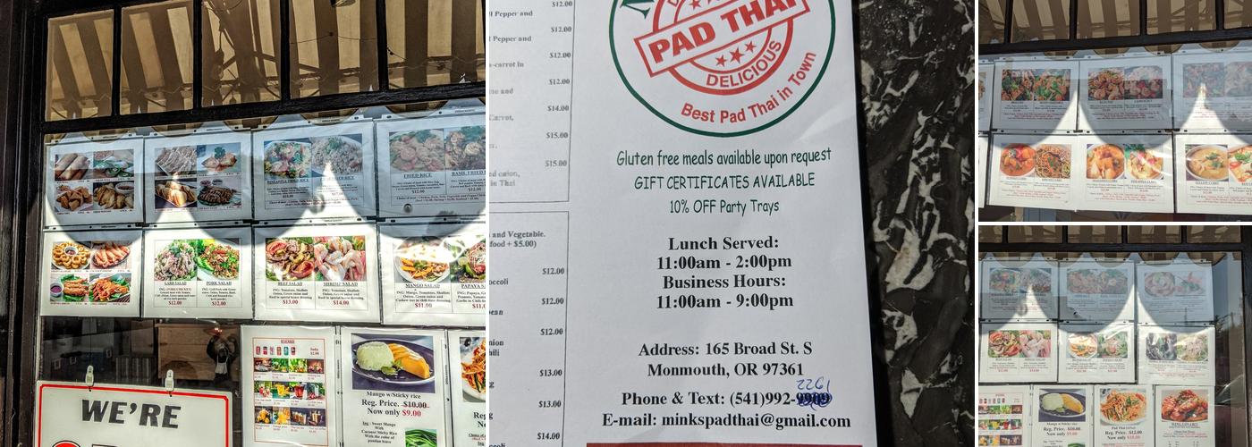 Mink’s Pad Thai Menu