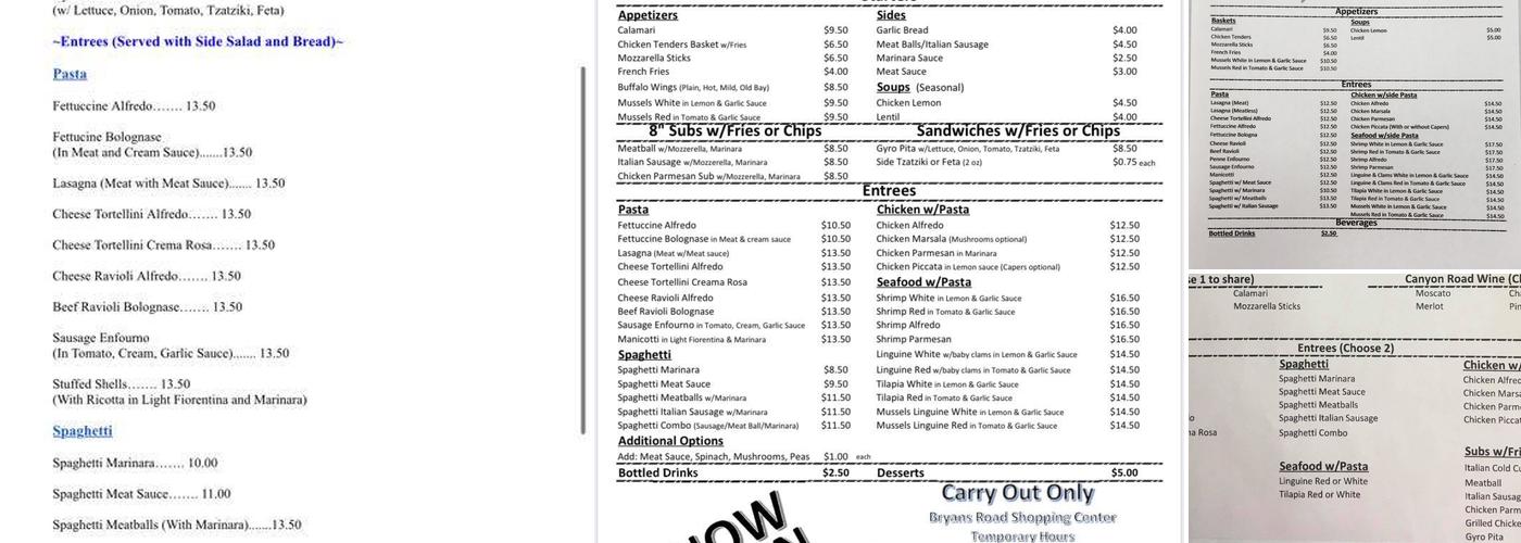 Gios Restaurant Menu