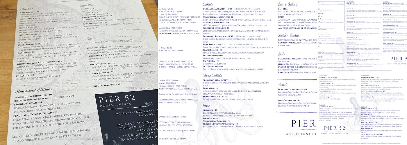 Pier 52 Menu