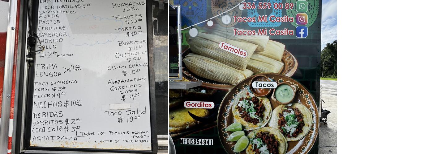 Tacos mi casita Menu
