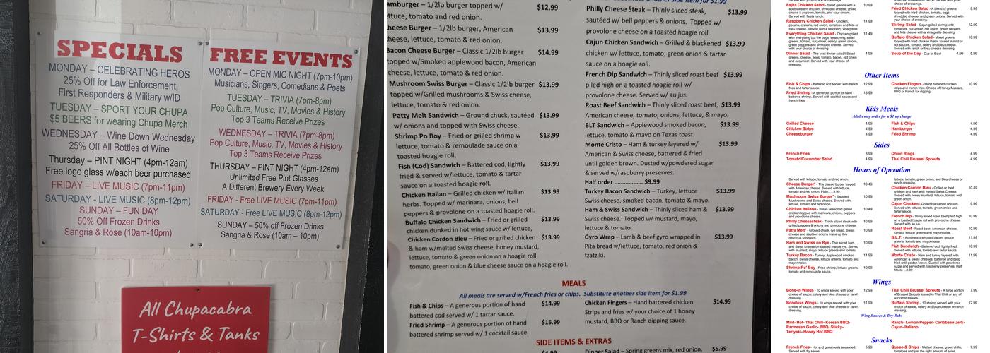 Chupacabra Kitchen Menu