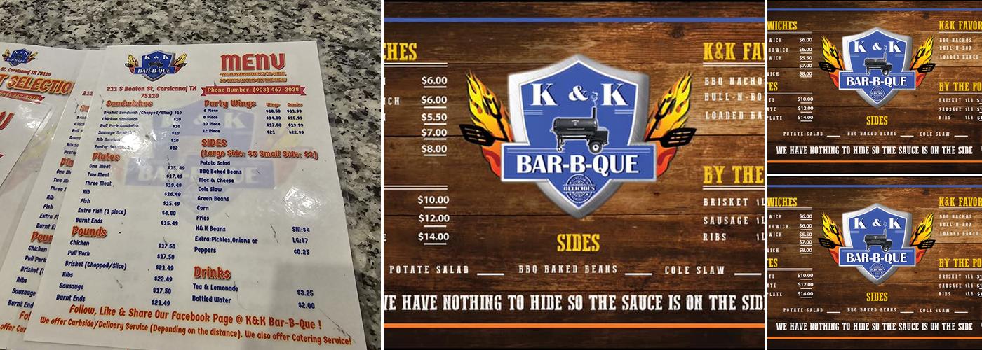 K & K Bar-b-que Menu