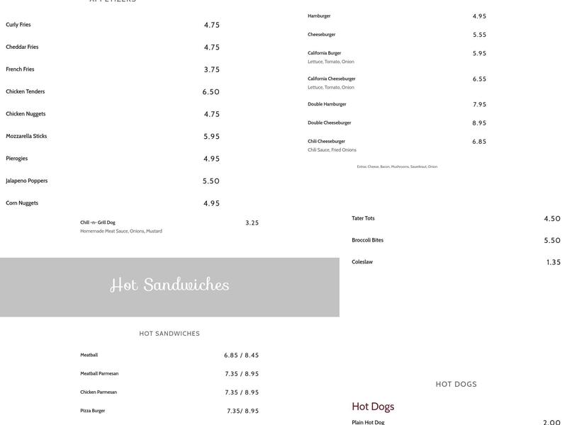 Fiore's Chill & Grill Cafe Menu