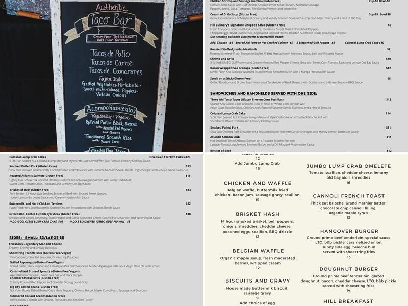 Hill Culinary Menu