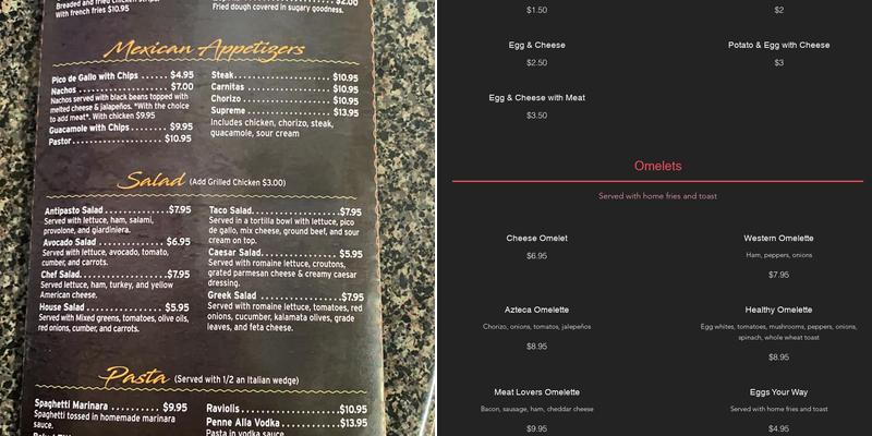 Azteca Pizzeria Menu