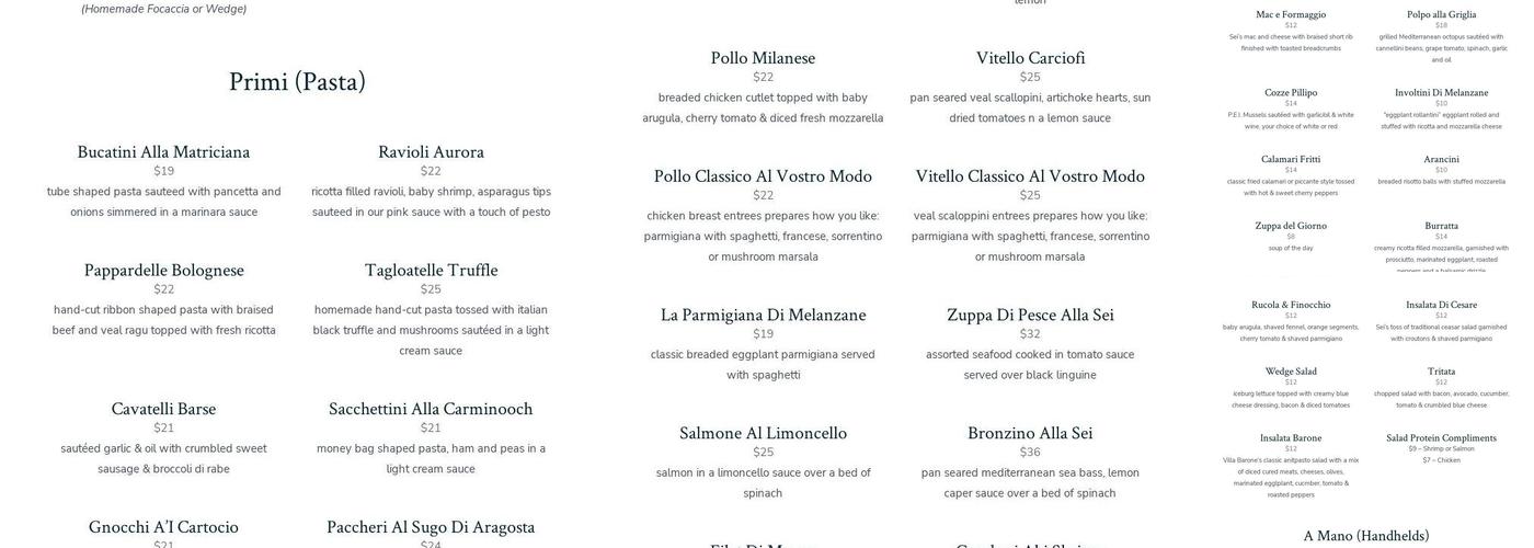 Trattoria Sei Menu
