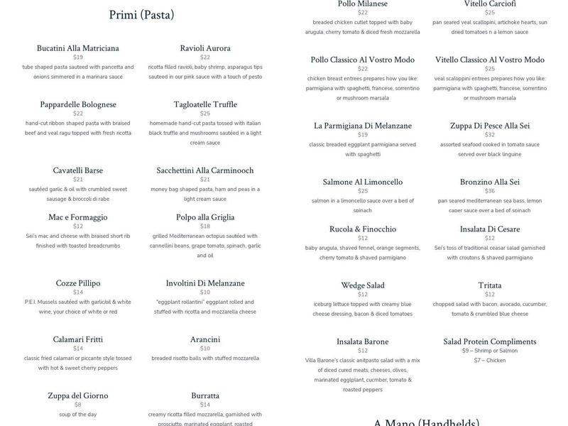 Trattoria Sei Menu