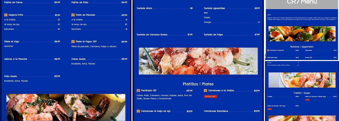 Mariscos CR7 Menu