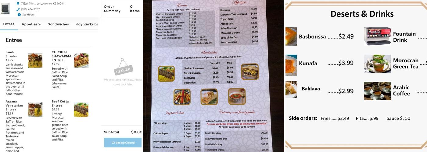 Argana cafe Menu
