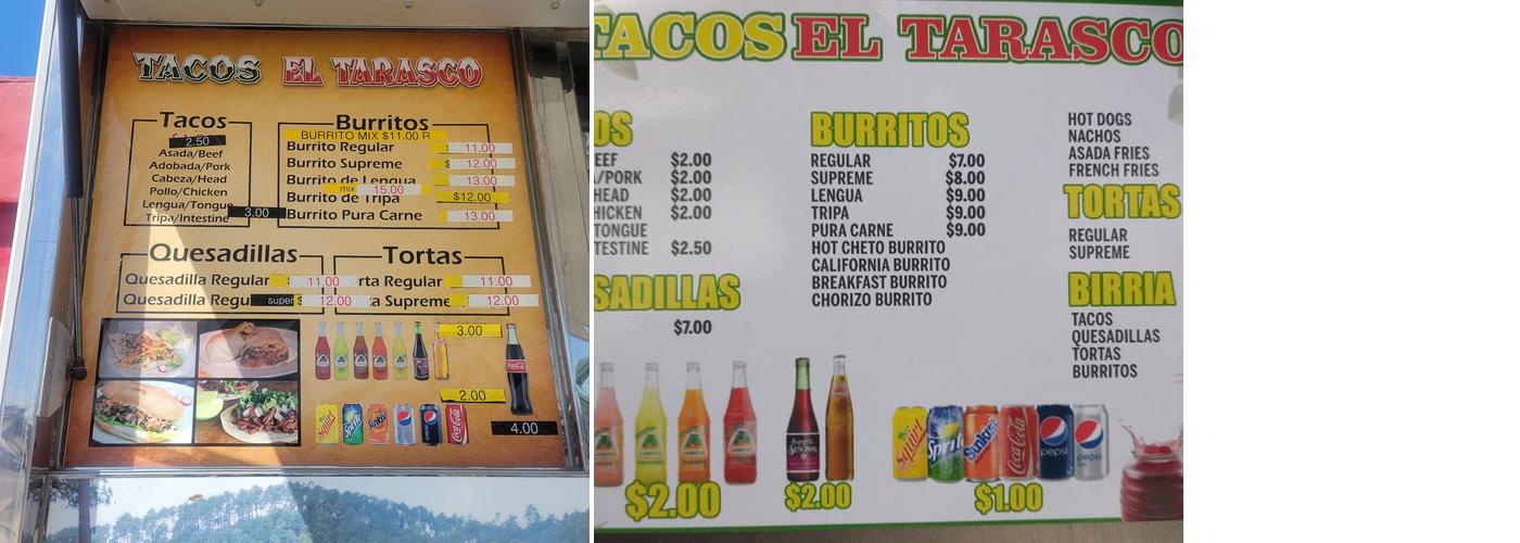 Tacos el tarasco Menu
