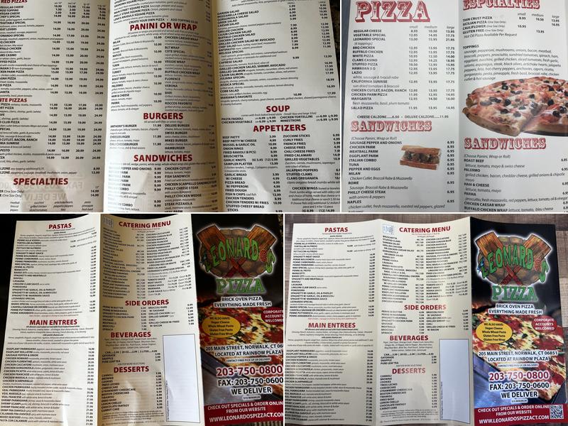 Leonardo's Pizza Menu