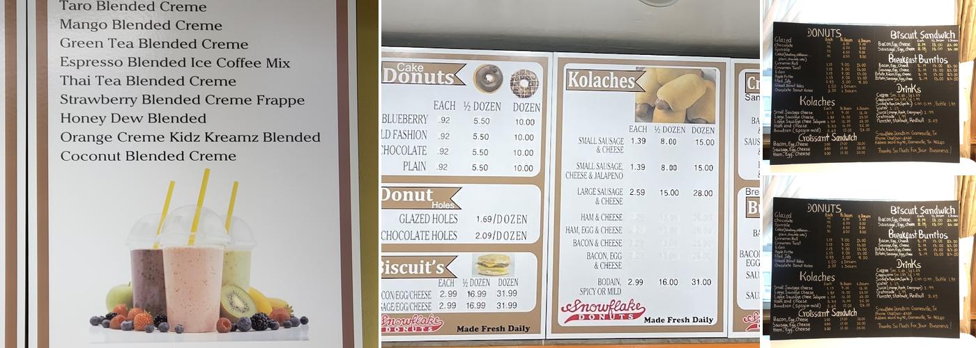 Snowflake Donuts Menu