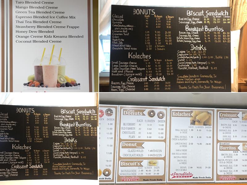 Snowflake Donuts Menu