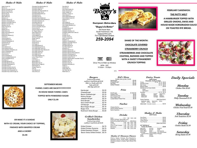 Bogey’s Junior Menu