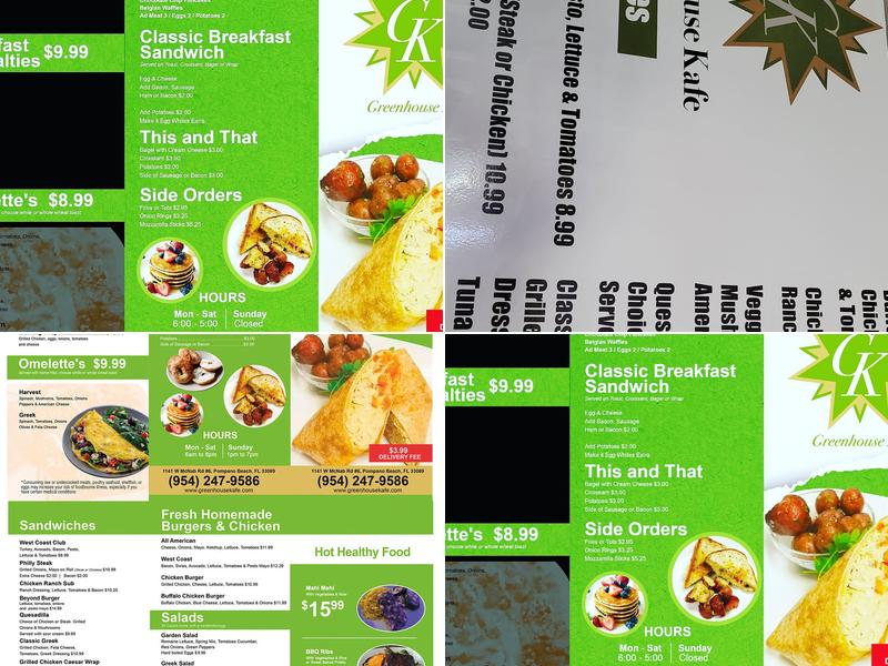 Greenhouse Kafe Menu