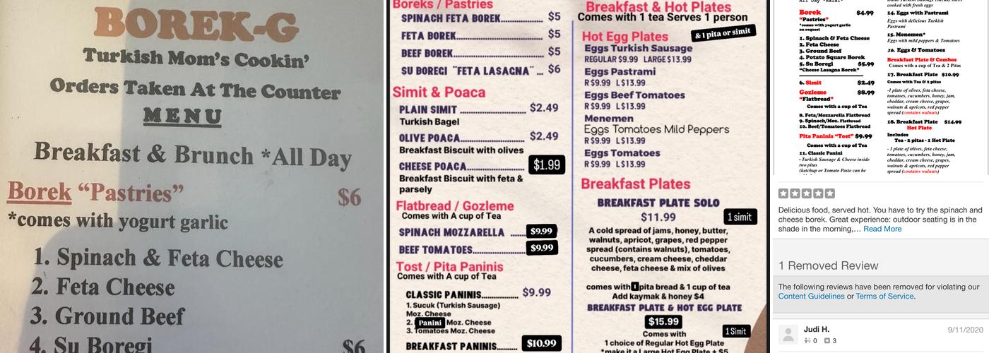 Borek G Cafe & Market Menu