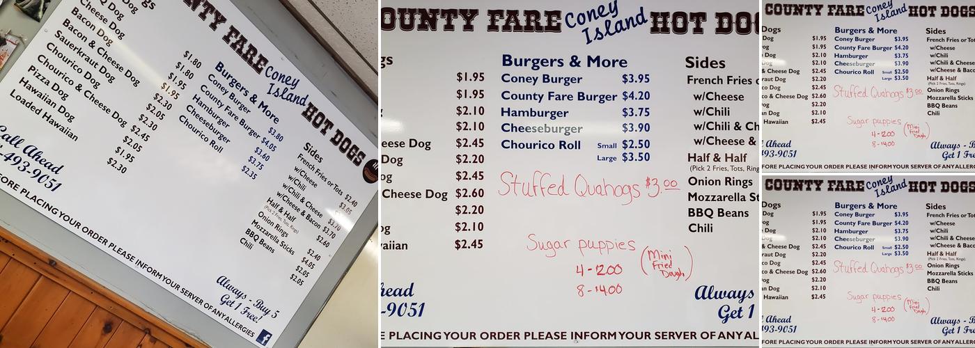 County Fare Menu