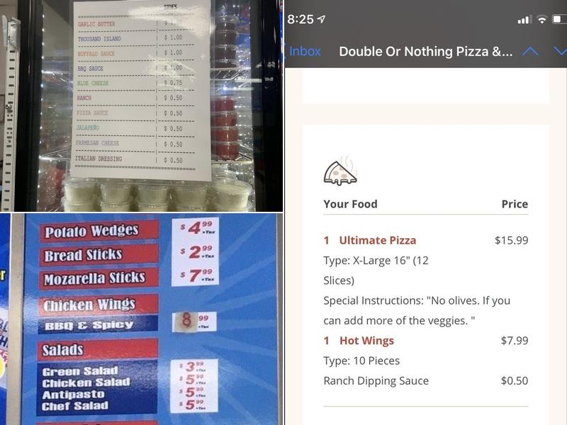 Double or Nothin Pizza Menu