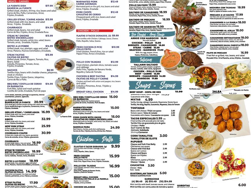La Fuente Restaurant & Tikal Bakery Menu