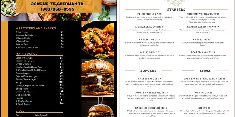 OrangeTree Bar & Restaurant Menu