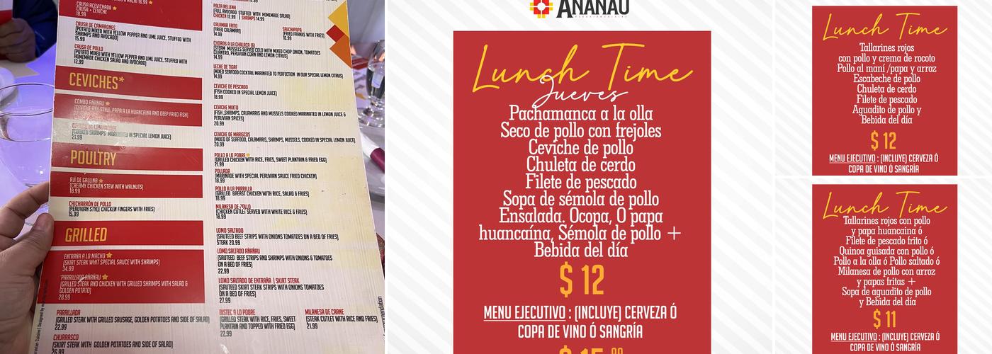 Ananau Peruvian Cuisine Menu