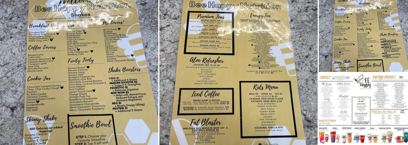 Bee Happy Nutrition Menu