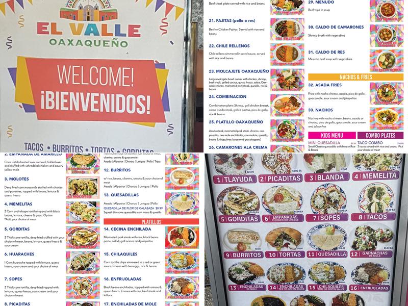 El Valle Oaxaqueño Menu