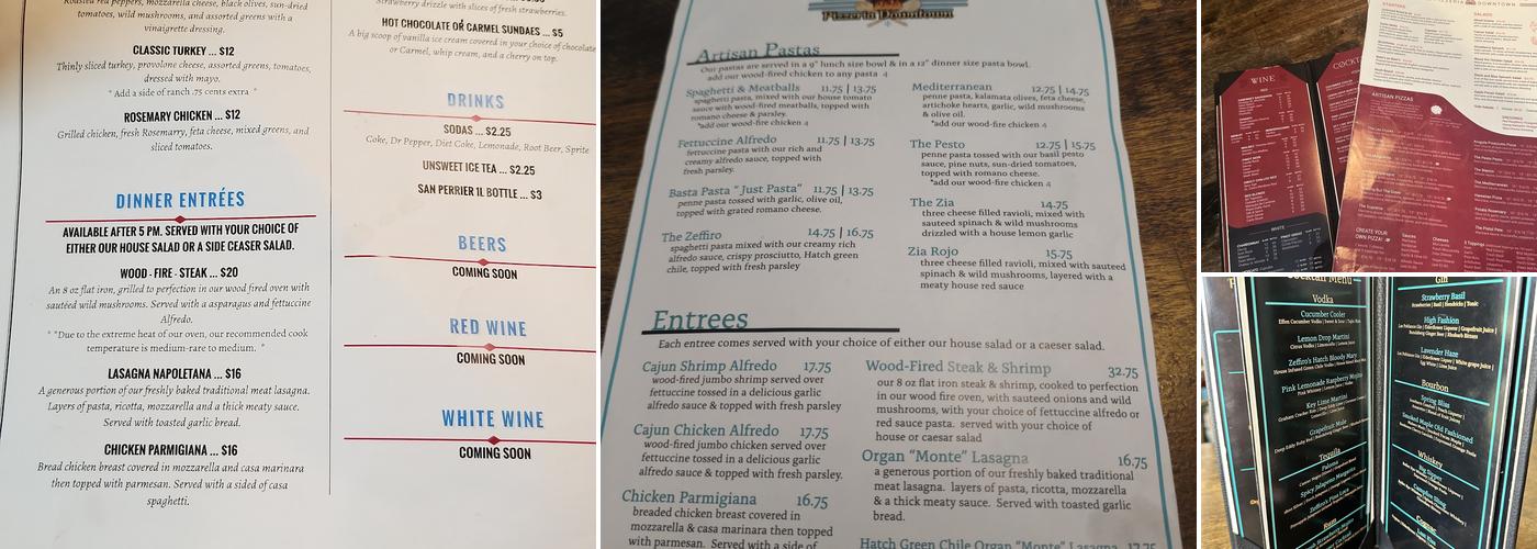 Zeffiro's Pizzeria Downtown Menu