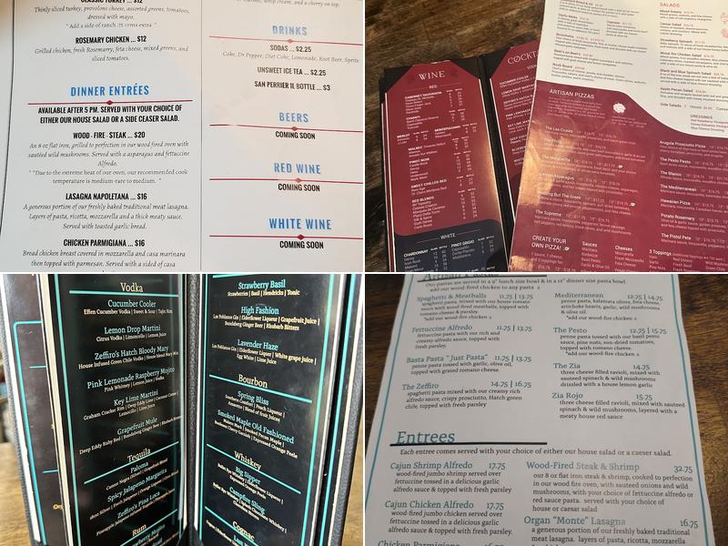 Zeffiro's Pizzeria Downtown Menu