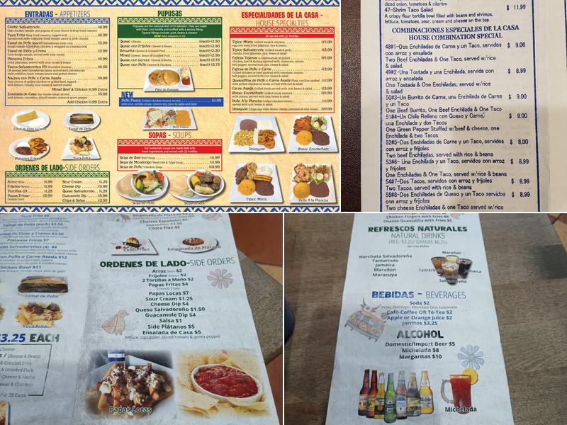 El Salvadoreño Restaurant Menu