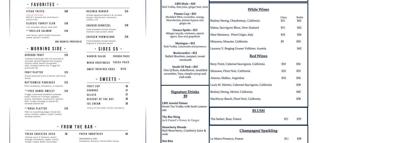 LBH Bar and Grill Menu